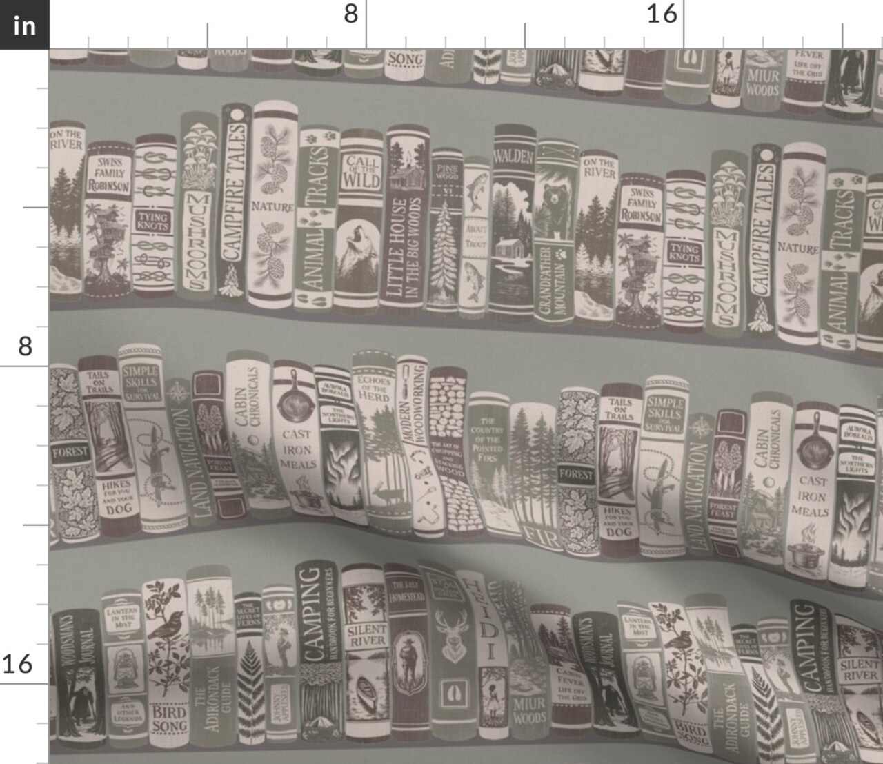 Rustic Monochrome Books Woods Reading Gray Green Classic Literature Custom Printed Fabric by Spoonflower Various Fabrics by the Yard or Fat Quarter